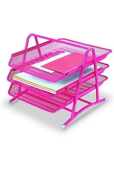 Gıpta Evrak Rafı 3'lü Metal Perforeli Pembe 4-f000300-5001