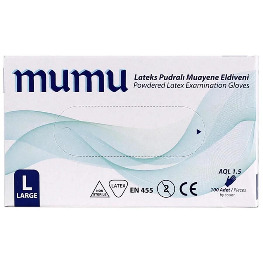 Mumu Lateks Pudralı Eldiven L Beden 100'lü Paket Mlp02