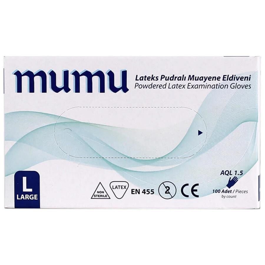 Mumu Lateks Pudralı Eldiven L Beden 100'lü Paket Mlp02