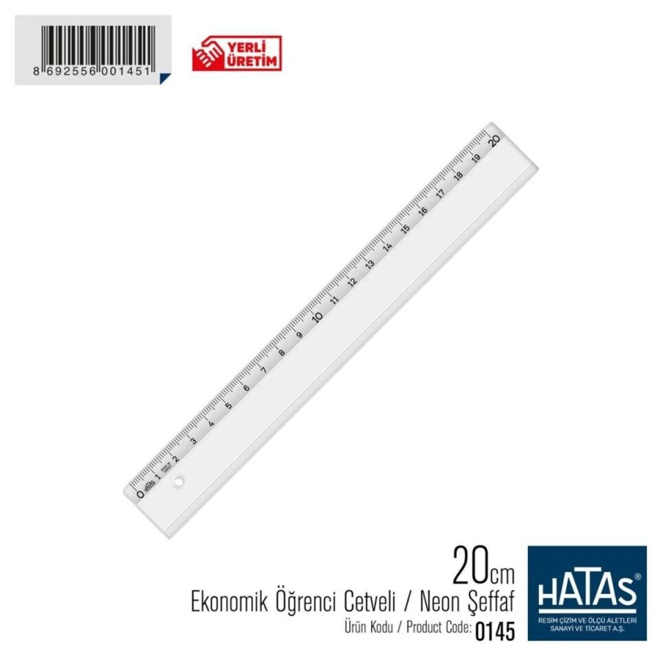 Hatas Ekonomik - Öğrenci Cetveli (şeffaf) 20 Cm. 0145