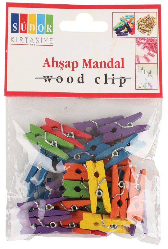 Südor Ahşap Mandal Küçük 2,5 Cm 30'lu Renkli Bs99
