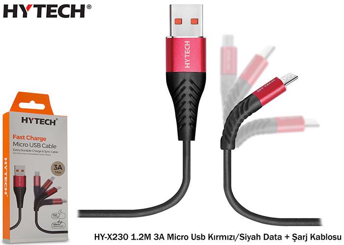 Hytech Hy-x230 1.2m 3a Micro Usb Kırmızı-siyah