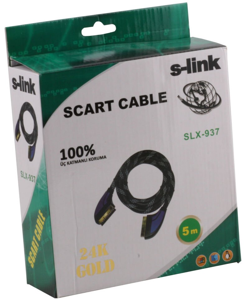 S-link Slx-937 Scart To Scart 5mt Gold Kılıflı Kablo