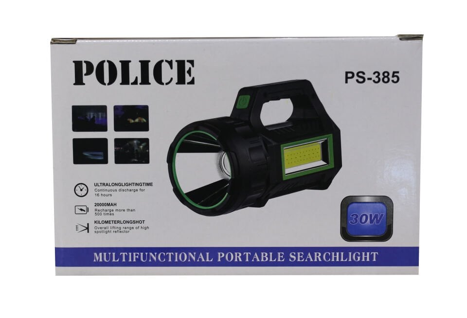 Polıce Ps-385 Yan Aydınlatmalı,kırmızı Işık Ve Kırmızı İkaz Işıklı, Şarjlı Spot Fener