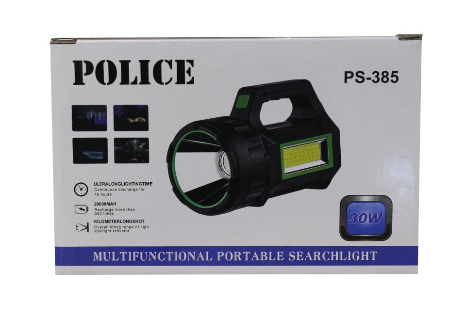 Polıce Ps-385 Yan Aydınlatmalı,kırmızı Işık Ve Kırmızı İkaz Işıklı, Şarjlı Spot Fener