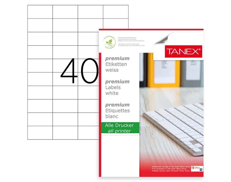 Tanex Laser Etiket Tw-2040 52,5x29,7 Mm Beyaz Tw2040las10100