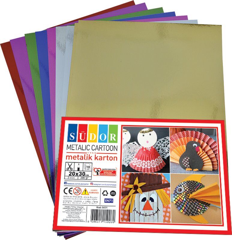 Südor Metalik Karton 20x30cm 10'lu Paket 5 Renk 250 Gr Sk21