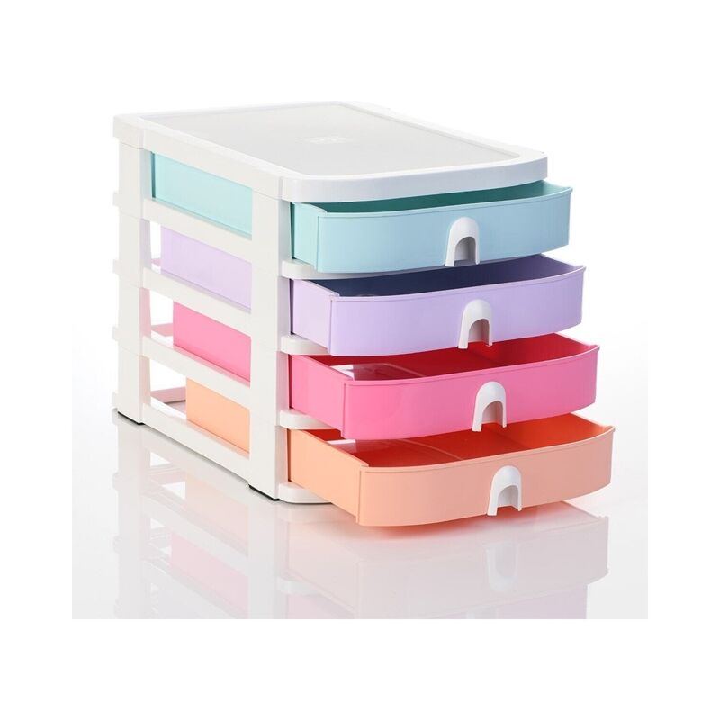 Ops Evrak Rafı Beyaz Gövde Pastel Mix 4 Çekmeceli Co7400-pre