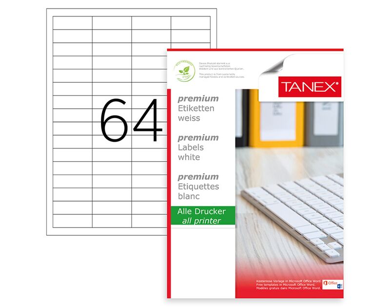 Tanex Laser Etiket Tw-2564 48,5x16,9 Mm Beyaz Tw2564las10100