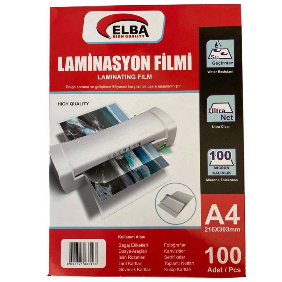 Elba Laminasyon Filmi A4 100 Mıc 100'lü 216x303 Elb-20060