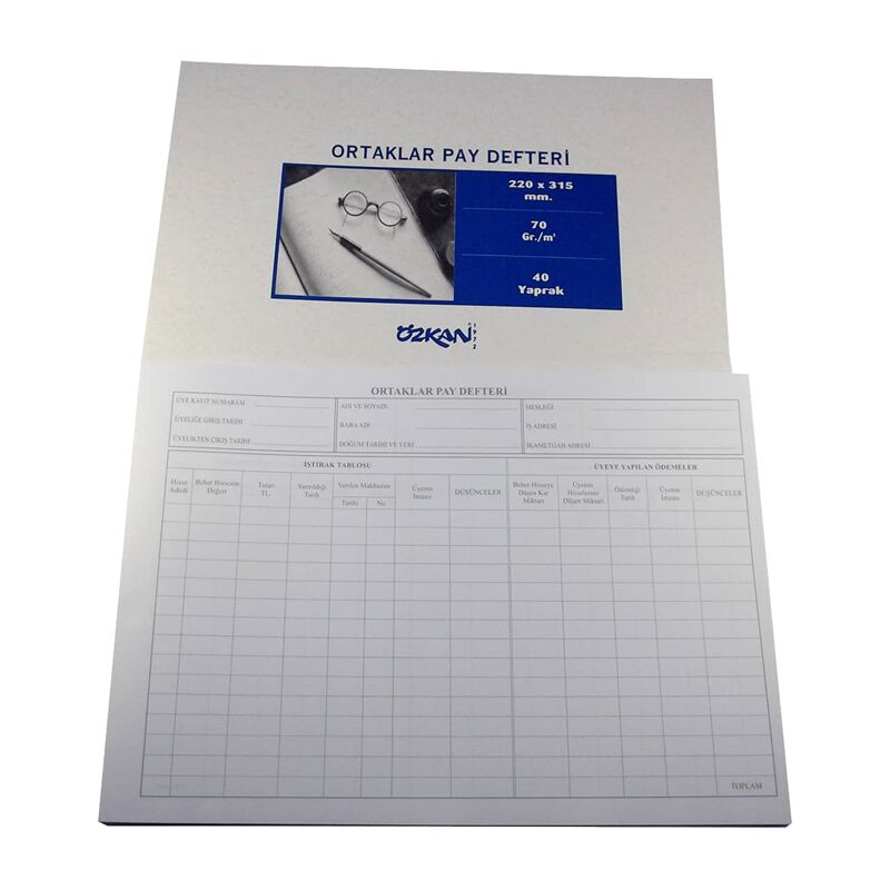 Özkan Ortaklar Pay Defteri Karton Kapak 40 Yaprak G0540