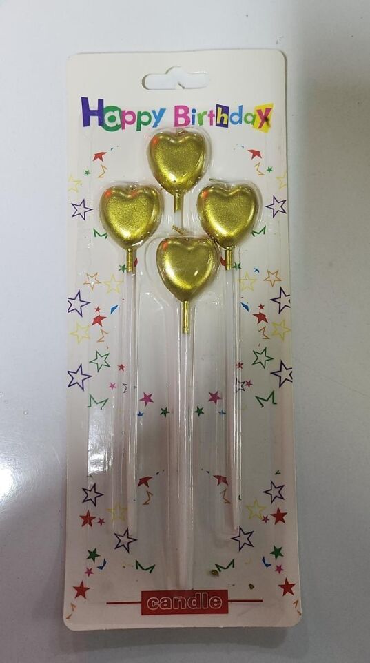 Nedi Mum Çubuklu 4'lü Kalp Metalik Altın Nd-574g