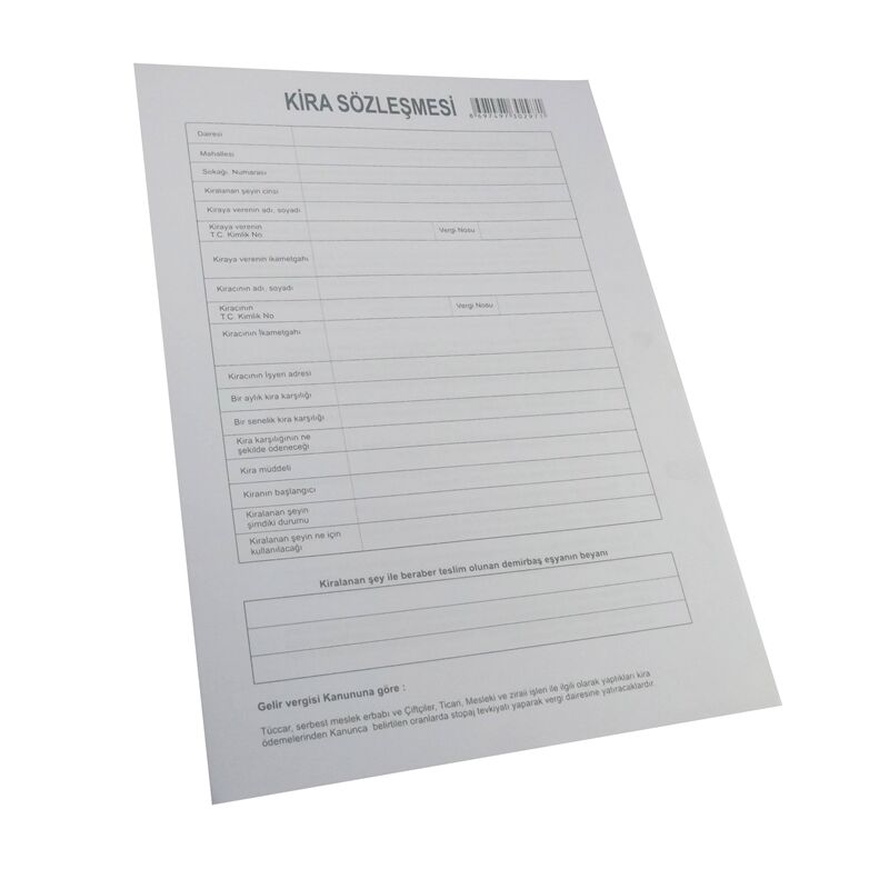 Özkan Kira Sözleşmesi ( Kontratı ) 1.hamur Dolu G0301