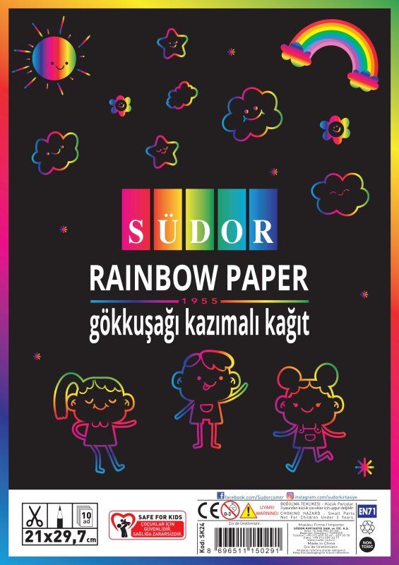 Südor Gökkuşağı Kazımalı Kağıt 20x30 Cm 10'lu Paket Sk24