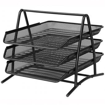 İnox Evrak Rafı 3'lü Metal Fileli Siyah Pt-0584