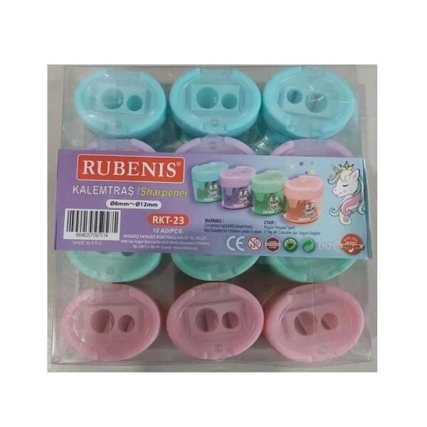 Rubenis Pastel 4 Renkli Oval Çift Açacaklı Pvc Paketli Kalemtraş Rkt-23