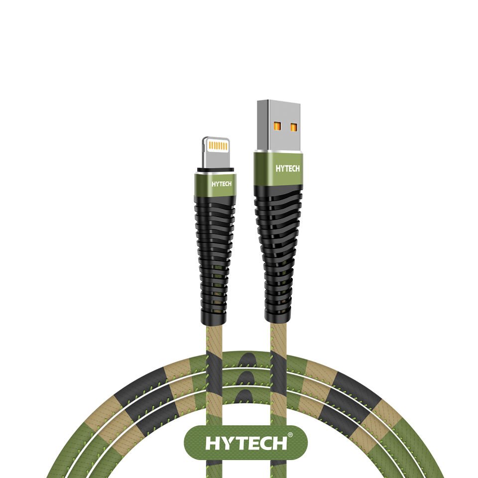 Hytech Hy-x375 1.2m 3a Lightning Kamuflaj Desenli Kılıflı Yeşil Data + Sarj Kablosu