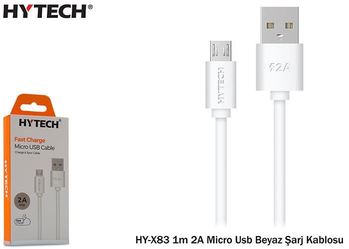 Hytech Hy-x83 1m 2a Micro Usb Beyaz Şarj Kablosu