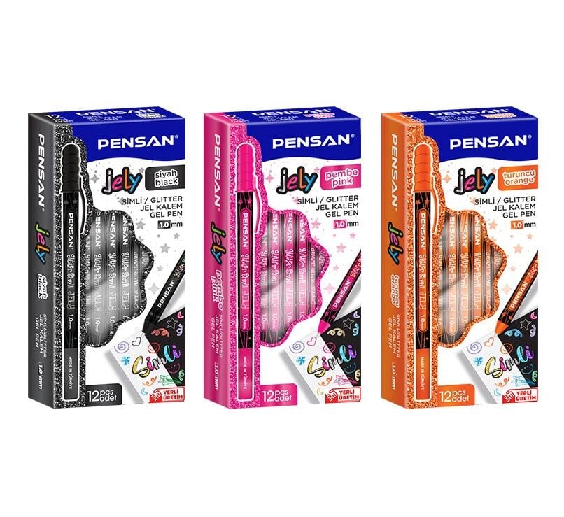 Pensan Tükenmez Kalem Jely Glitter Simli Siyah 2800