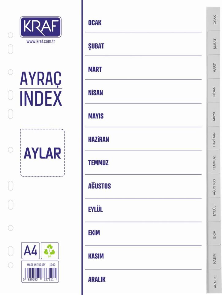Kraf Seperatör Ocak-aralık Aylar Plastik 1003