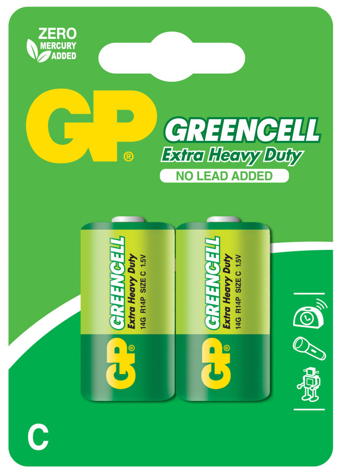 Gp Greencel R14 Orta Boy Çinko Pil 2'li Paket Gp14g-u2