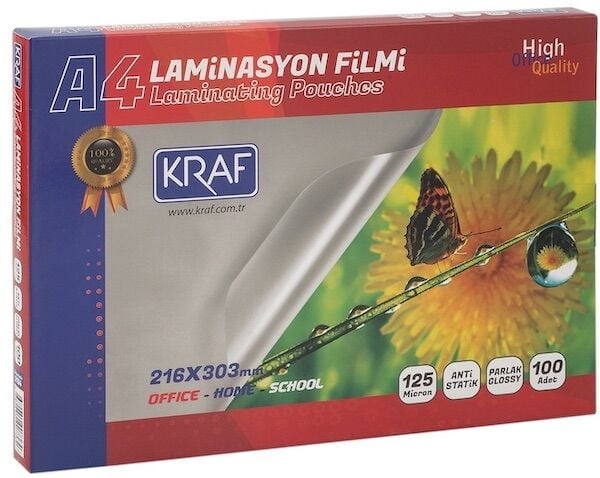 Kraf Laminasyon Filmi Parlak A4 125 Mic 100'lü 2124