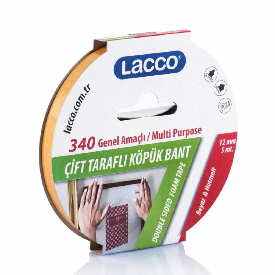 Lacco Çift Taraflı Köpük Bant 12x5 Mt 340