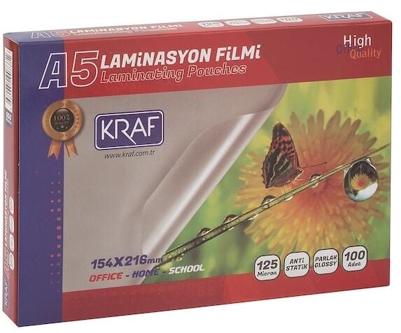 Kraf Laminasyon Filmi Parlak A5 125 Mic 100'lü Paket 2125