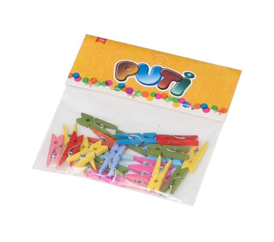 Puti Ahşap Mandal 12'li Büyük Renkli 8801