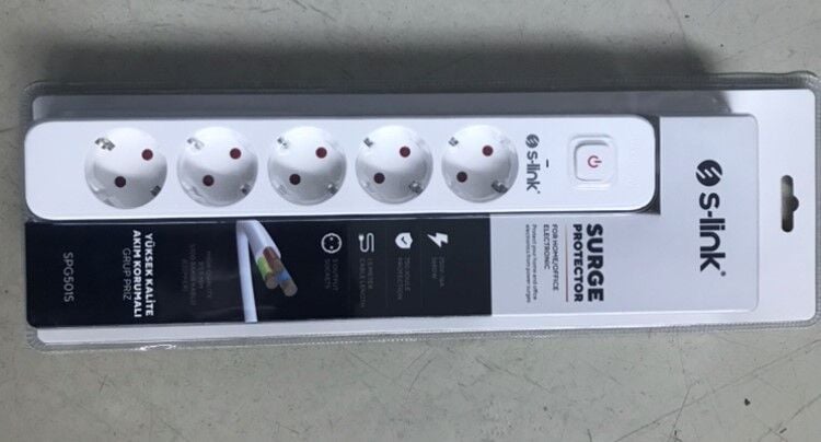S-link Spg501s 1.5m 1.5mm 100 Yüzde Bakır 750 Joule 5 Li Anahtarlı Akım Korumalı Priz