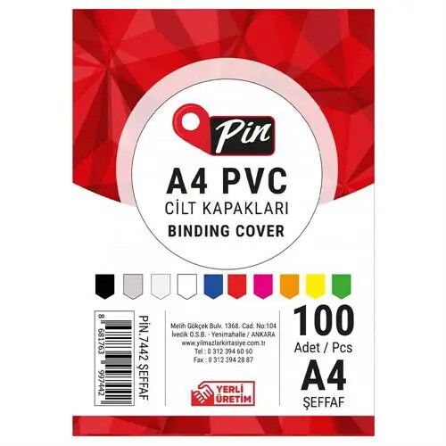 Pin 7442 A4 160 Mic. Cilt Kapağı Şeffaf - 100 Lü