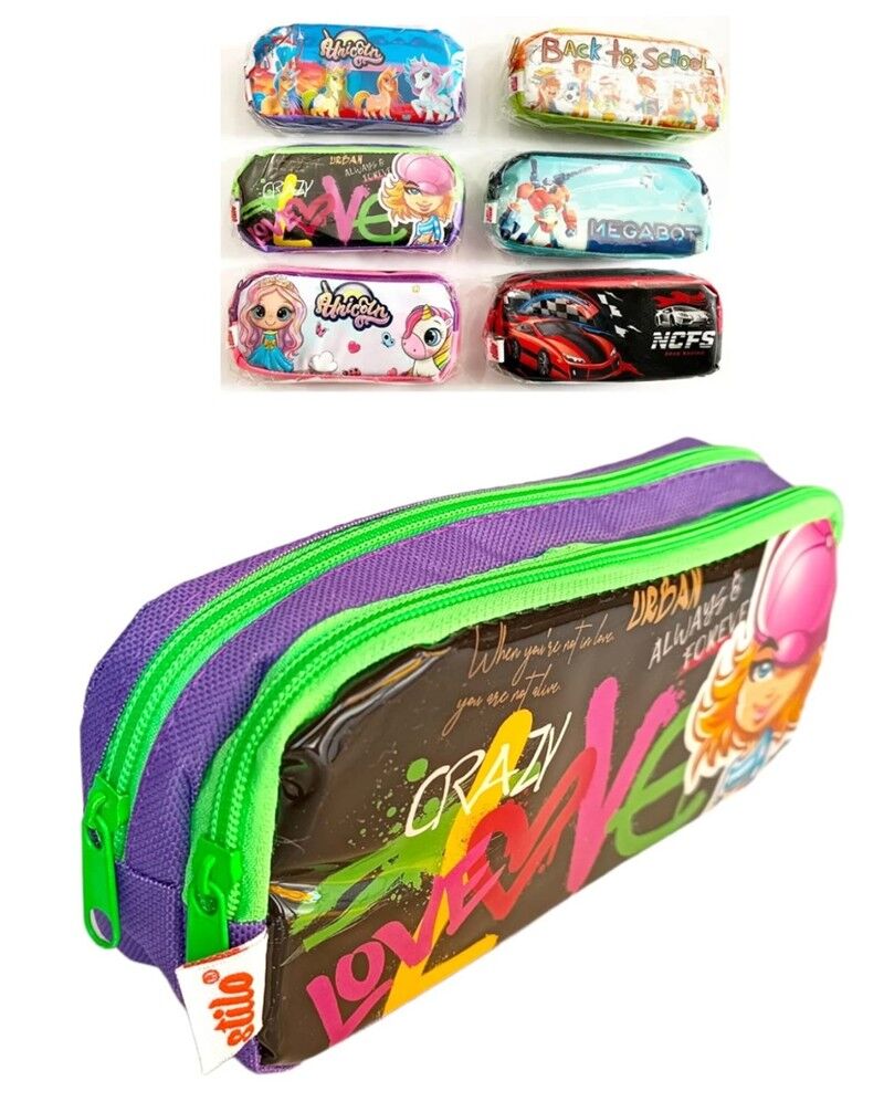 Stilo Kalem Çantası Çift Gözlü Baskılı Renkli Kl22-003