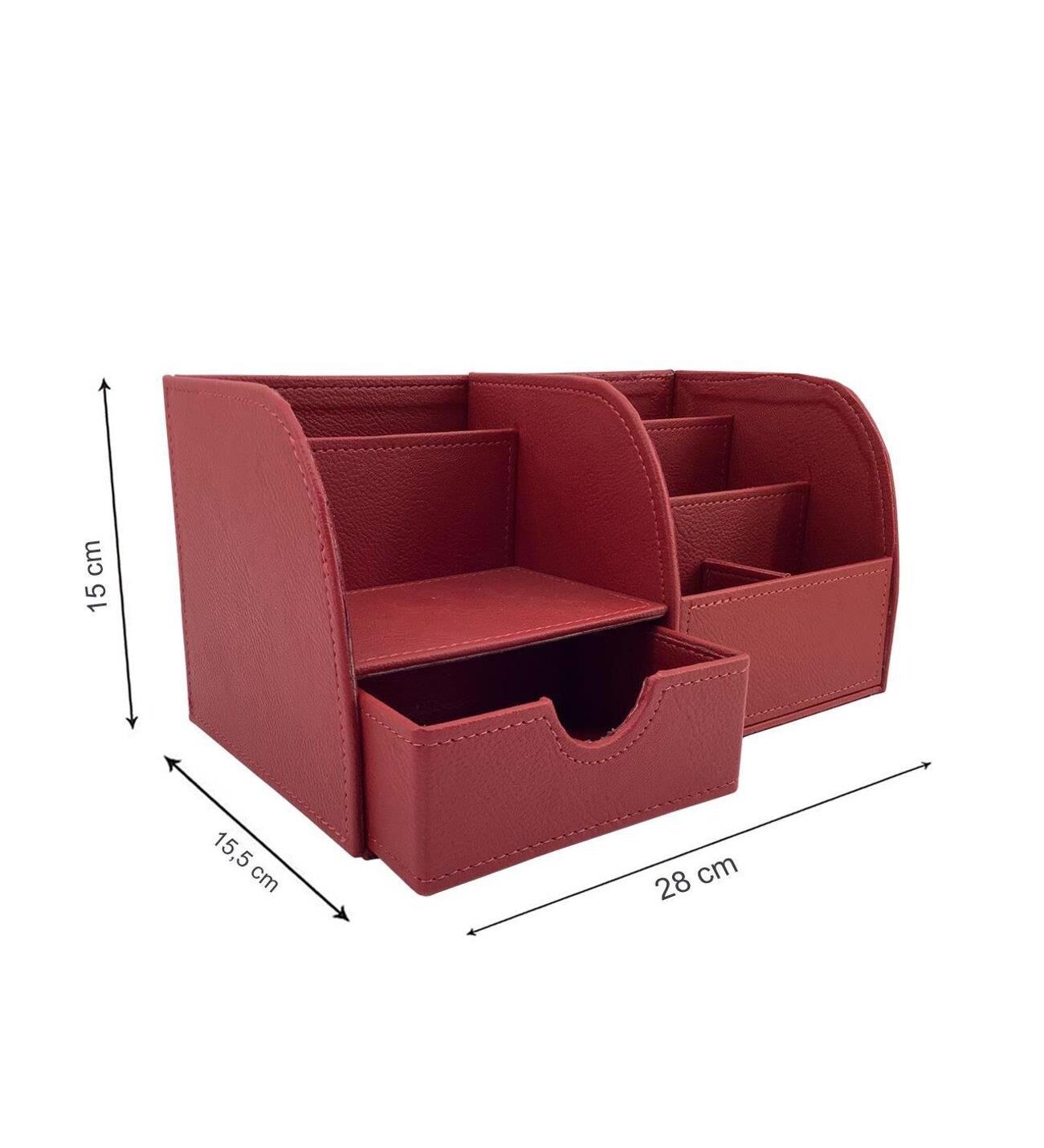 Inn Desing Organizer Deri Çekmeceli 27x15x15 Cm Kırmızı Dd-1015