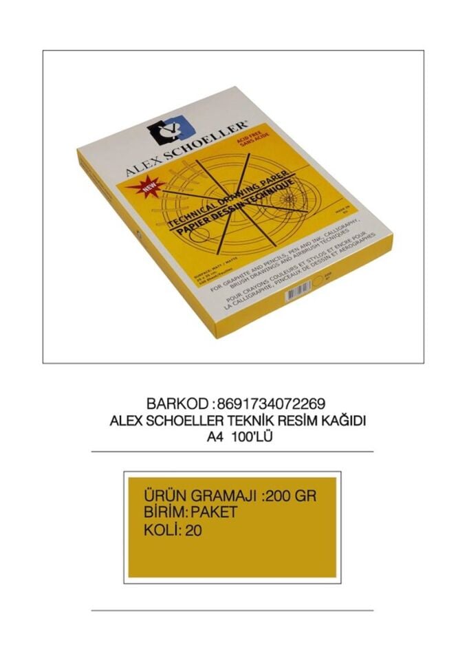 Alex Teknik Resim Kağıdı A4 200gr.100'lü Alx-2269