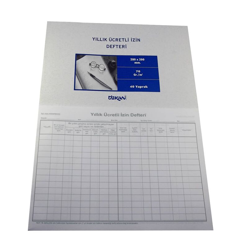 Özkan Yıllık Ücretli İzin Defteri 40 Yaprak G0550