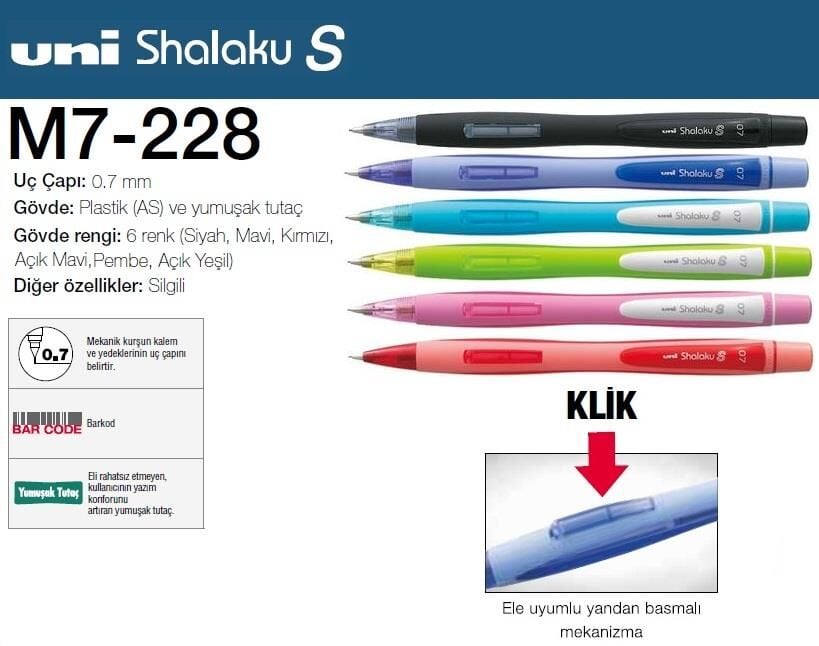 Uniball Shalaku S 0.7 Yandan Basmalı Versatil Mavi M7-228
