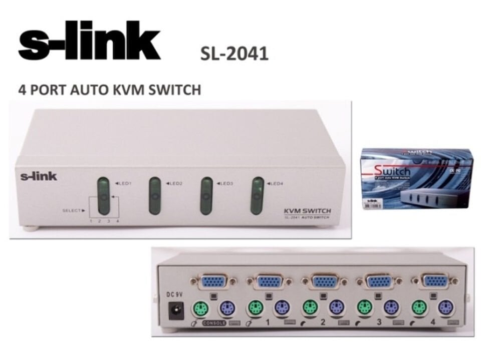 S-link Sl-2041 4pc-1mn Vga+ps-2 Otomatik Kvm Switch