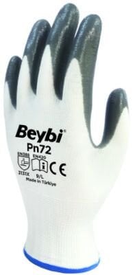 Beybi Nitril Poly Pn72 9 Beden Beyaz Gri Eldiven 12li Paket