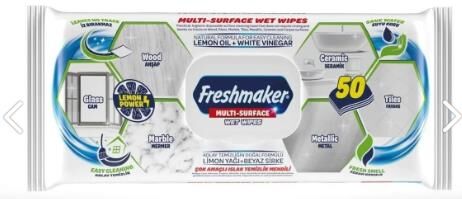 Freshmaker 50li Çok Amaçlı Islak Mendil Limon Yağı+beyaz Sirke)(mermer-ahşap-metal-seramik)