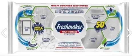 Freshmaker 50li Çok Amaçlı Islak Mendil Limon Yağı+beyaz Sirke)(mermer-ahşap-metal-seramik)