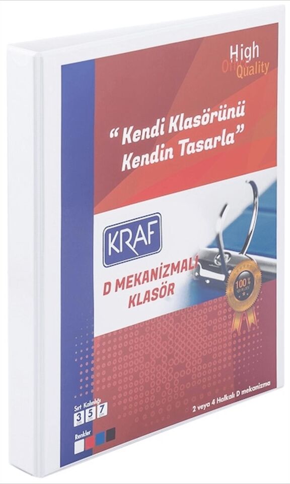 Kraf Firma Klasörü D Mekanizmalı 3 Cm 4 Halka Cepli Beyaz 1034