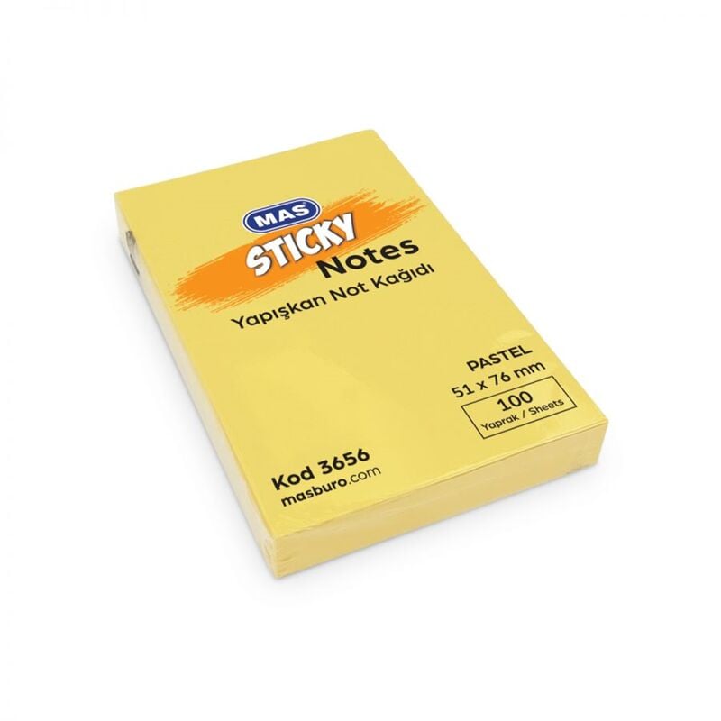 Mas Yapışkanlı Not Kağıdı 51x76 Mm 100 Sayfa  Pastel Sarı 3656