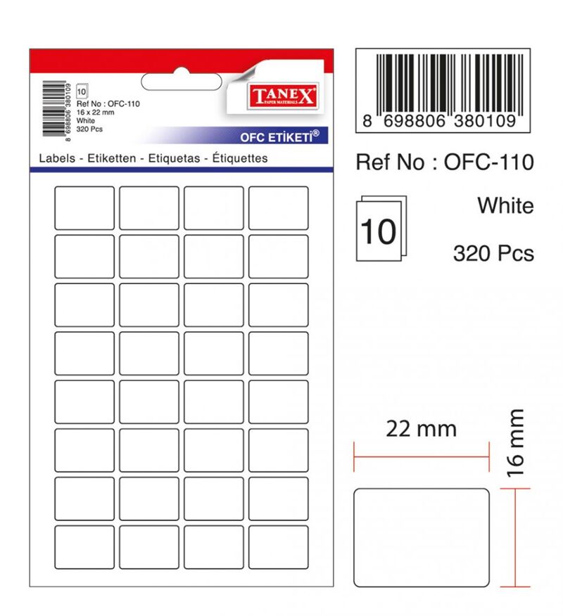 Tanex Ofis Etiketi Ofc-110 ( 10'lu ) Beyaz Ofc1101010