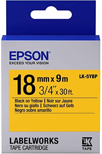 Epson Lk-5ybp Pastel Siyahı Üzeri Sarı 18mm 9metre Etiket