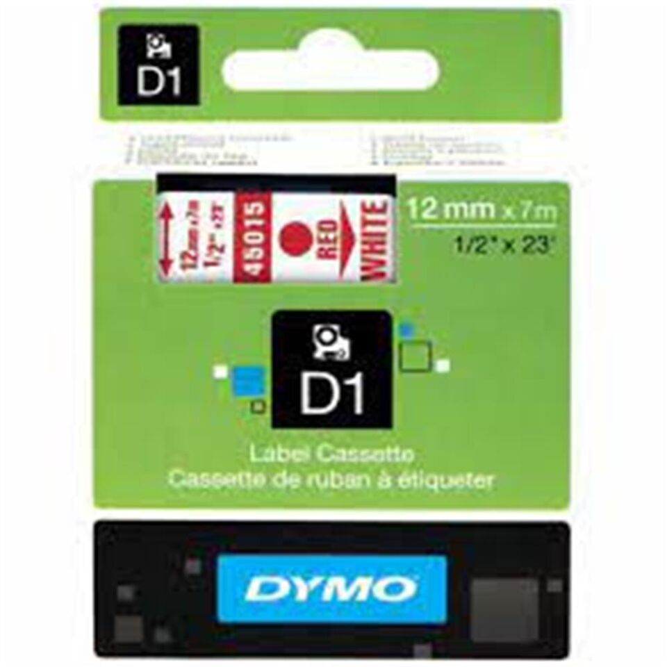 Dymo D1 Yedek Şerit 12mm X 7mt Beyaz / Kırmızı (45015) Dy-0720550