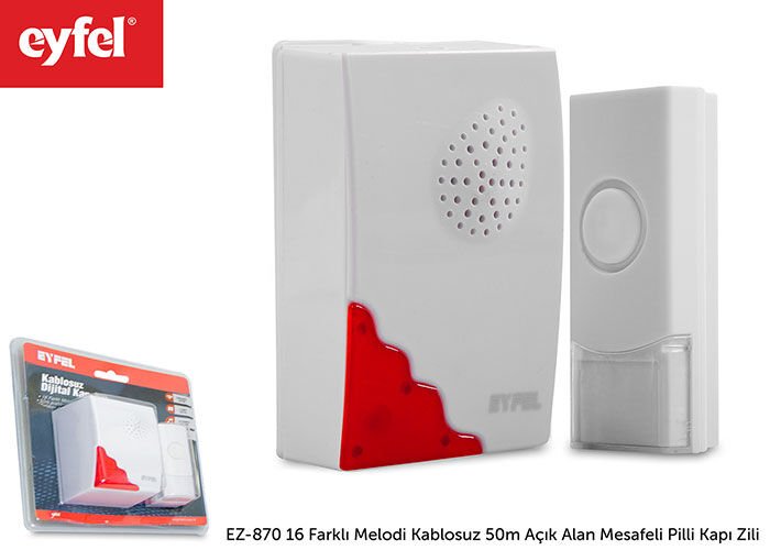 Eyfel Ez-870 16 Farklı Melodi Kablosuz 50m Açık Alan Mesafeli Pilli Kapı Zili