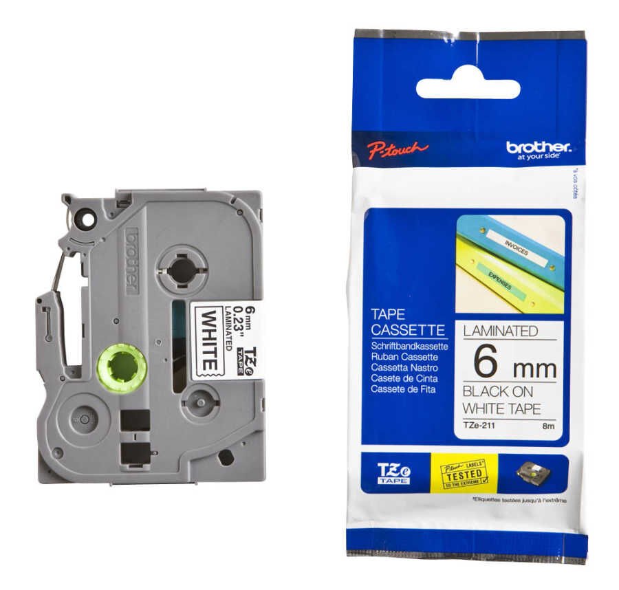 Brother Tze-211 6 Mm Beyaz Üzeri Siyah Laminasyonlu Etiket