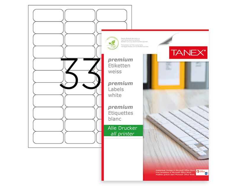 Tanex Laser Etiket Tw-2033 63,5x25,4 Mm Beyaz Tw2033las10100