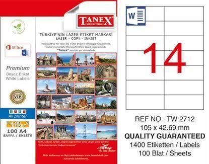 Tanex Laser Etiket Tw-2712 105x42,69 Mm Beyaz Tw2712las10100