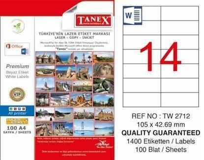 Tanex Laser Etiket Tw-2712 105x42,69 Mm Beyaz Tw2712las10100